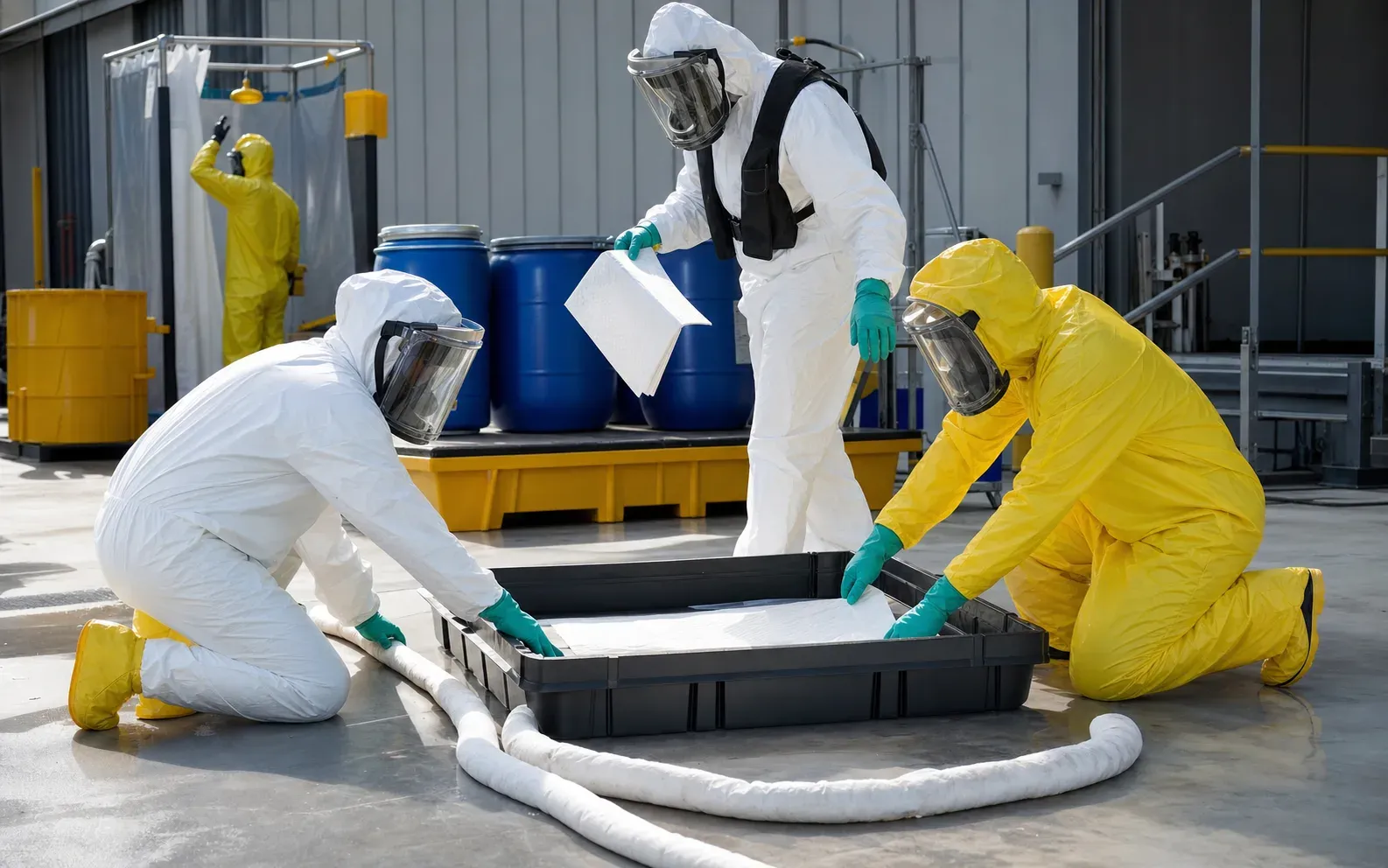 Respondedores HazMat practicando contención segura en un entorno controlado