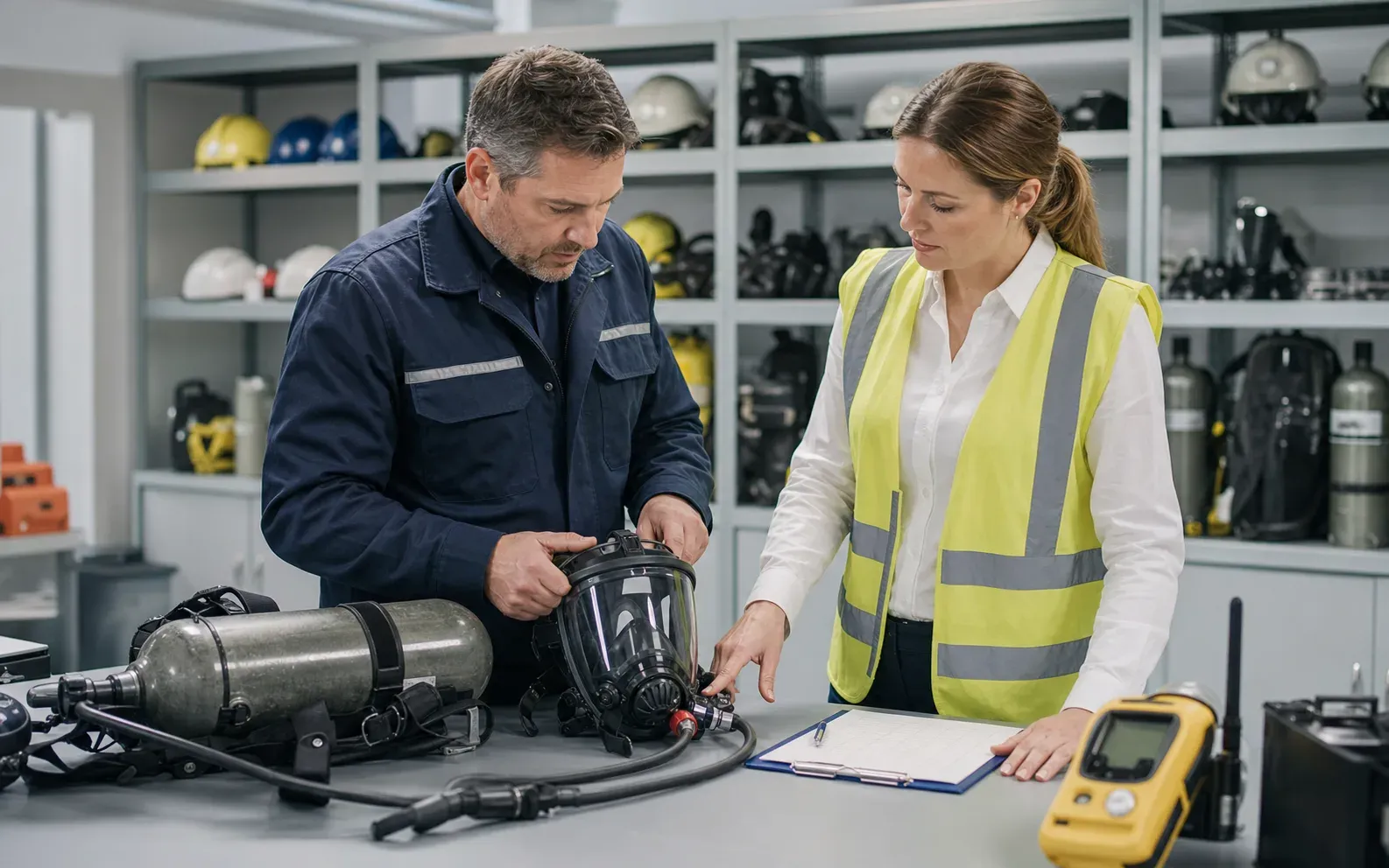 Asesoría técnica sobre equipos de respiración y detección de gases en sala de equipamiento